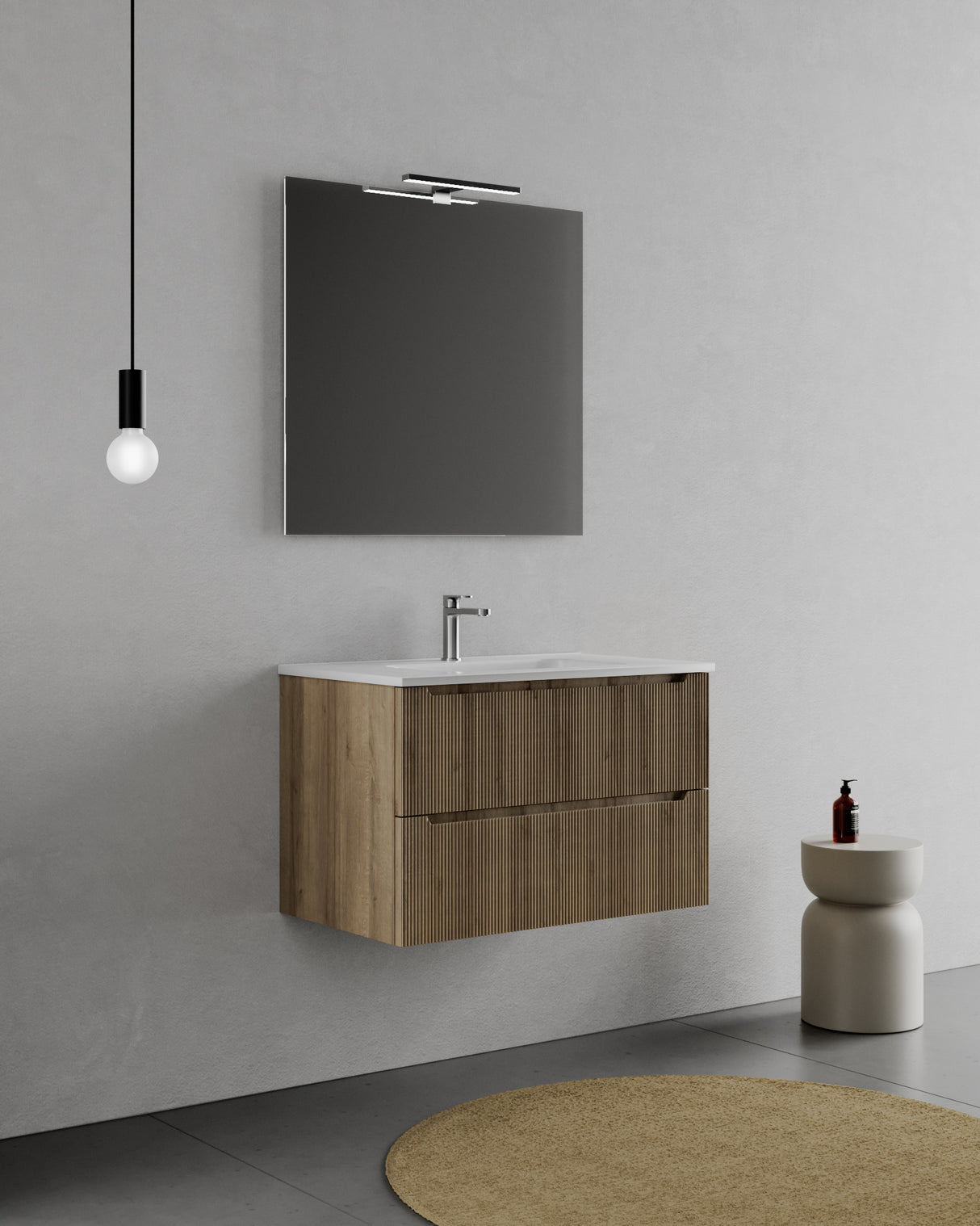 legnox consolle bagno legnox rigo 100 cm rovere con 2 cassetti lavabo specchio e lampada
