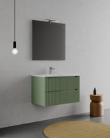 legnox consolle bagno legnox rigo 100 cm verde con 2 cassetti lavabo specchio e lampada