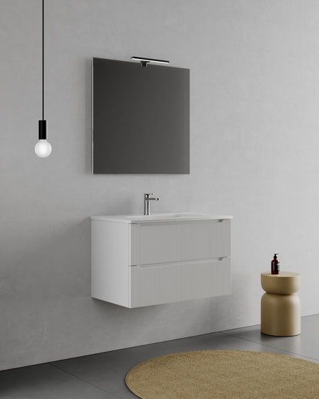legnox consolle bagno legnox rigo 60 cm bianco neve con 2 cassetti lavabo specchio e lampada