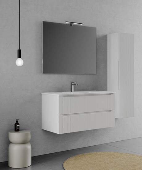 legnox consolle bagno legnox rigo 80 cm bianco neve con 2 cassetti lavabo specchio e lampada