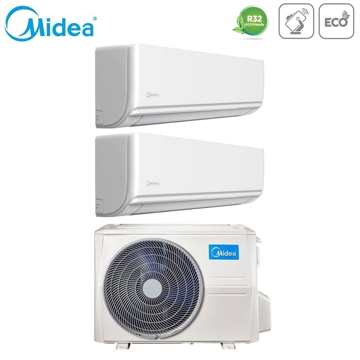 midea climatizzatore condizionatore midea dual split inverter serie exclusive 1212 con m2oe 18hfn8 q r 32 wi fi optional 1200012000