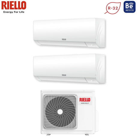 riello climatizzatore condizionatore riello dual split inverter serie aaria plus 1212 con aaria multi 250 p r 32 wi fi optional 1200012000 ean 8055776917191