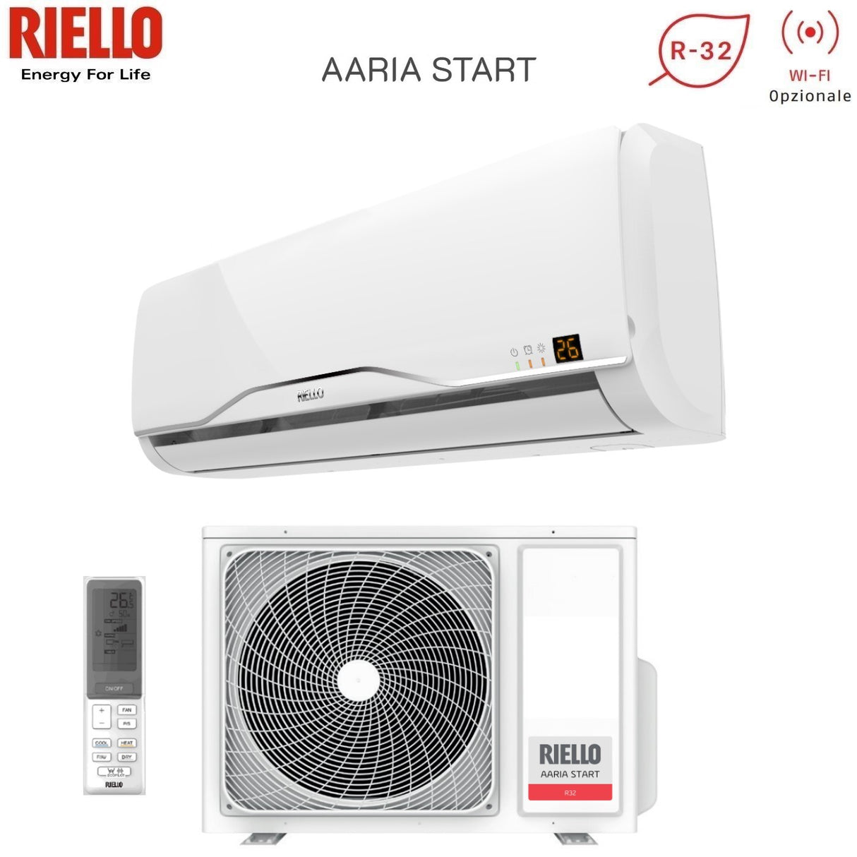 riello climatizzatore condizionatore riello inverter serie aaria start 12000 btu amw35st r 32 classe a wi fi optional ean 8059657004017