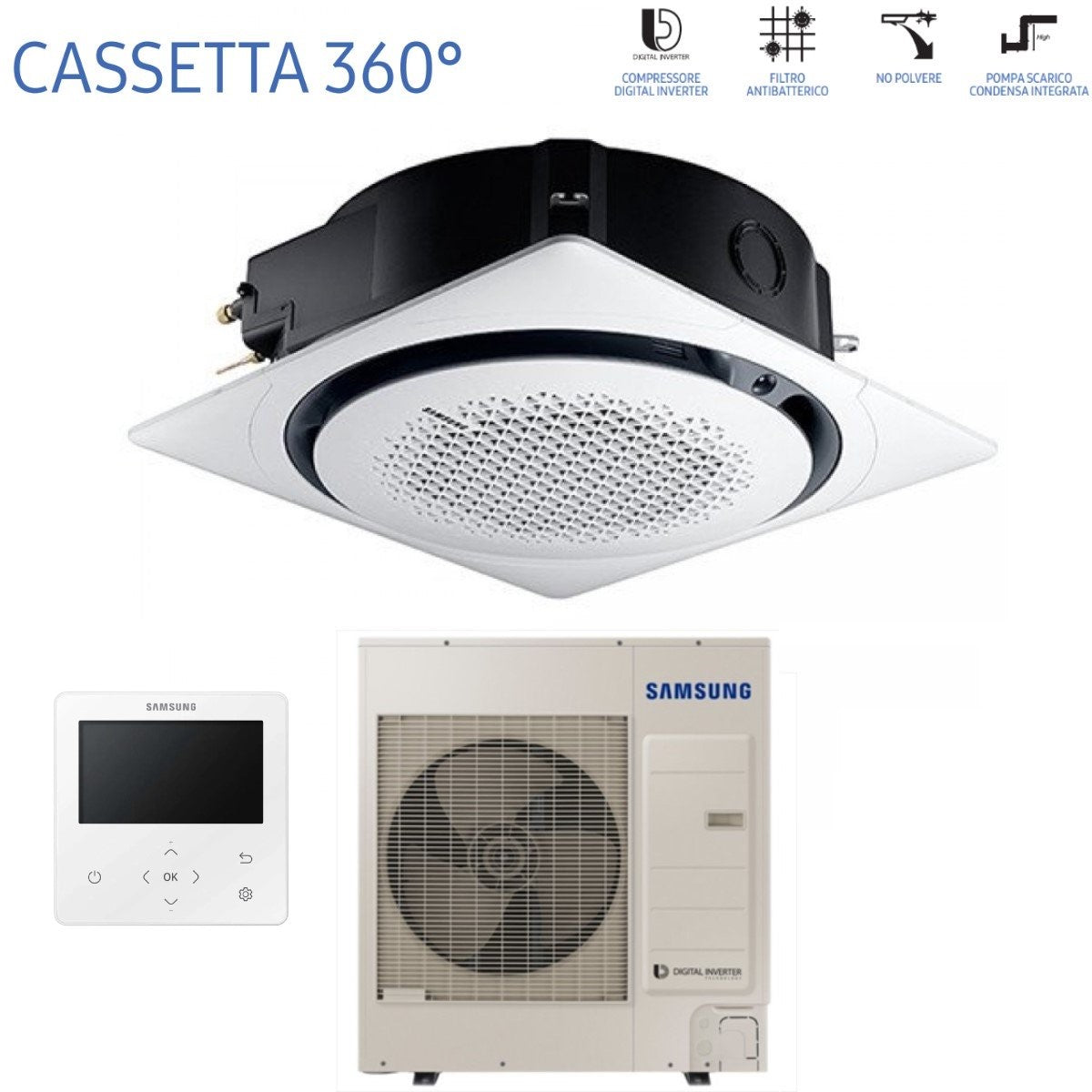 samsung climatizzatore condizionatore samsung inverter cassetta 360 30000 btu ac090mn4pkheu monofase r 410 wi fi optional con comando wireless incluso disponibili vari pannelli