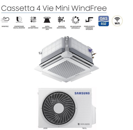 samsung climatizzatore condizionatore samsung inverter cassetta 4 vie mini windfree 18000 btu ac052rnndkg r 32 wi fi optional con pannello incluso