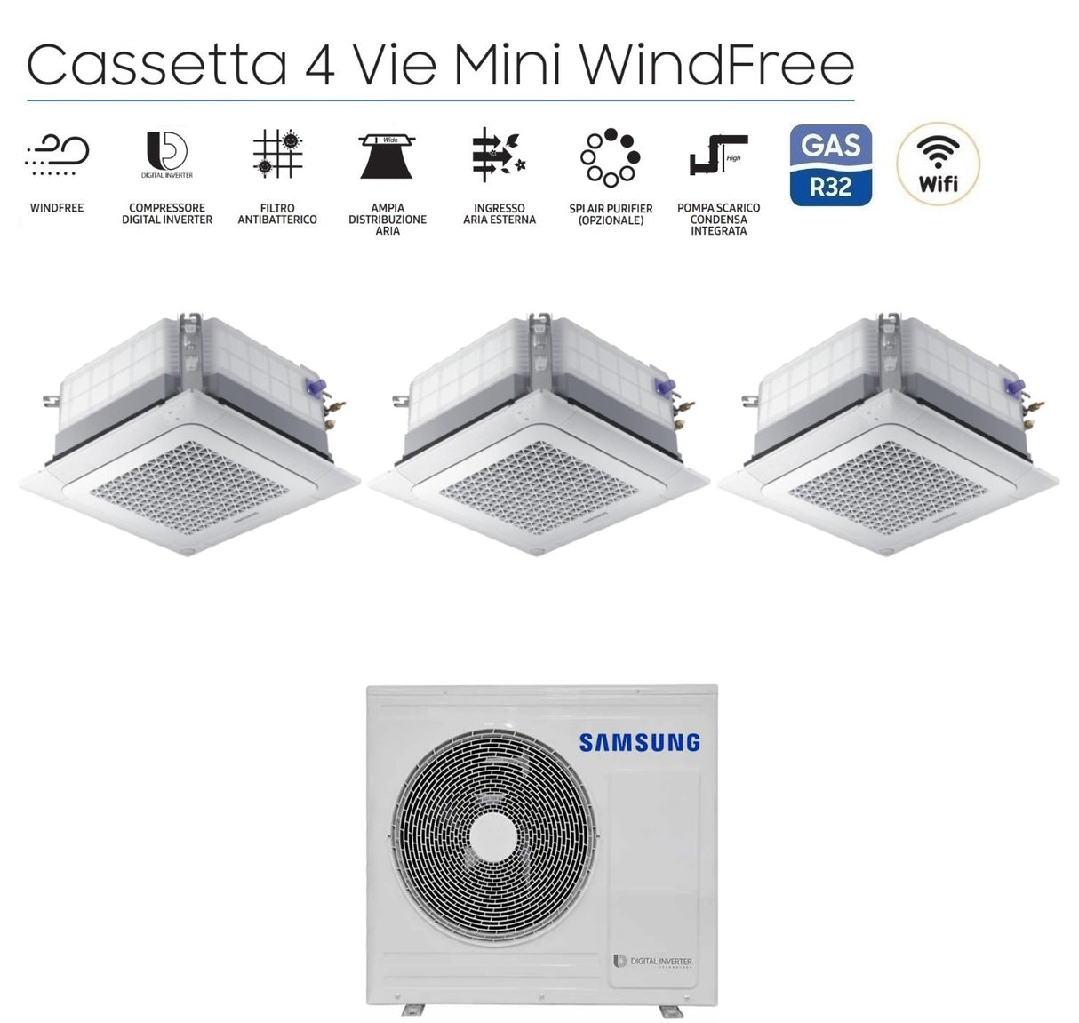 samsung climatizzatore condizionatore samsung trial split inverter cassetta 4 vie mini windfree 181818 con aj100txj5kgeu r 32 180001800018000 wi fi optional con griglia inclusa