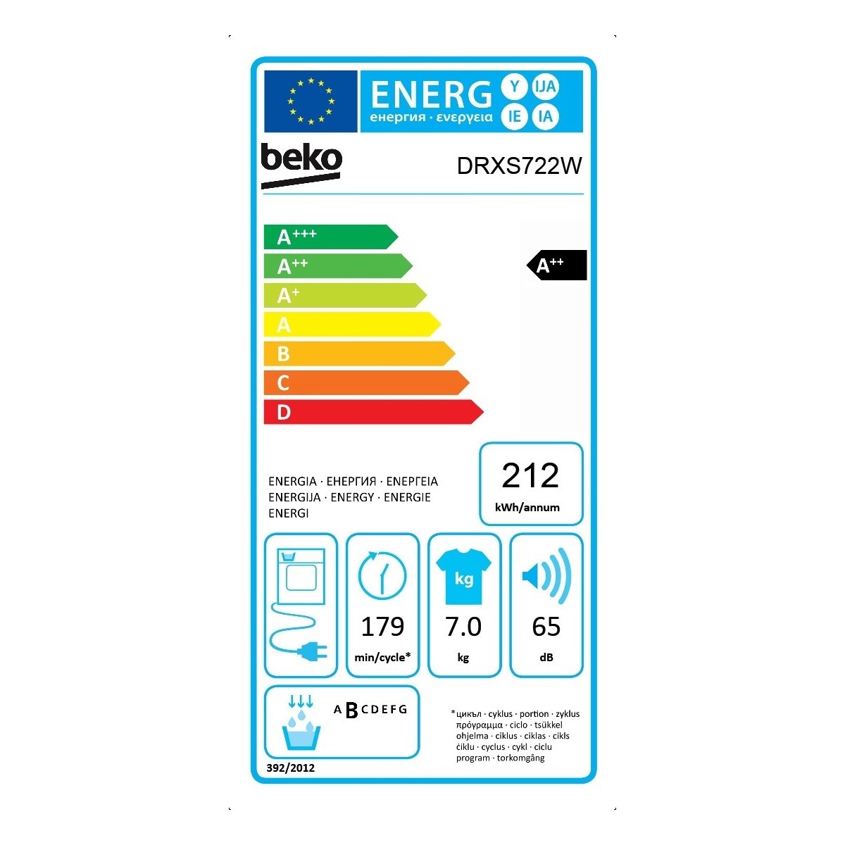beko asciugatrice slim a pompa di calore 7 kg beko drxs722w a ean 8690842283178