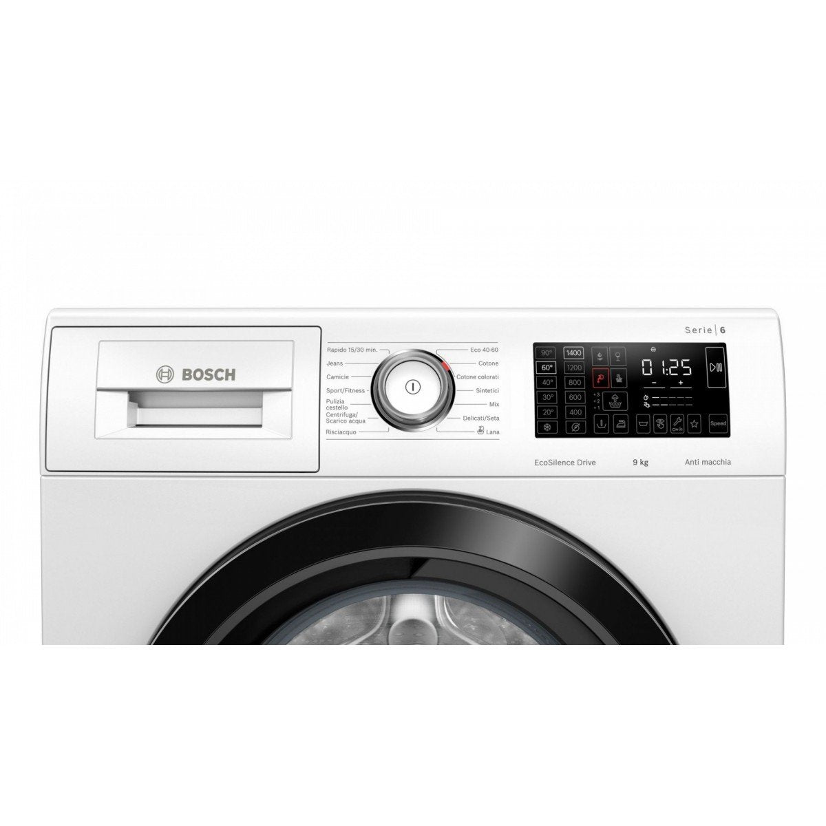 bosch lavatrice a carica frontale bosch 9 kg serie 6 ecosilence drive 1400 giri wau28r29it classe c ean 4242005242375