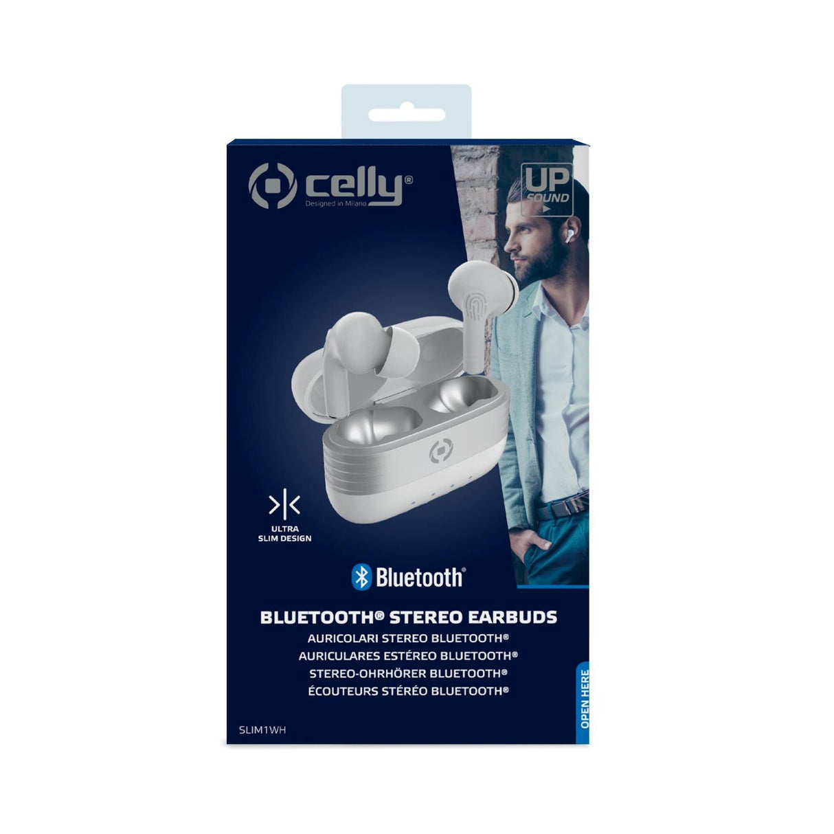 cuffie auricolari buetooth celly slim1 colore bianco custodia di ricarica rigida usb c