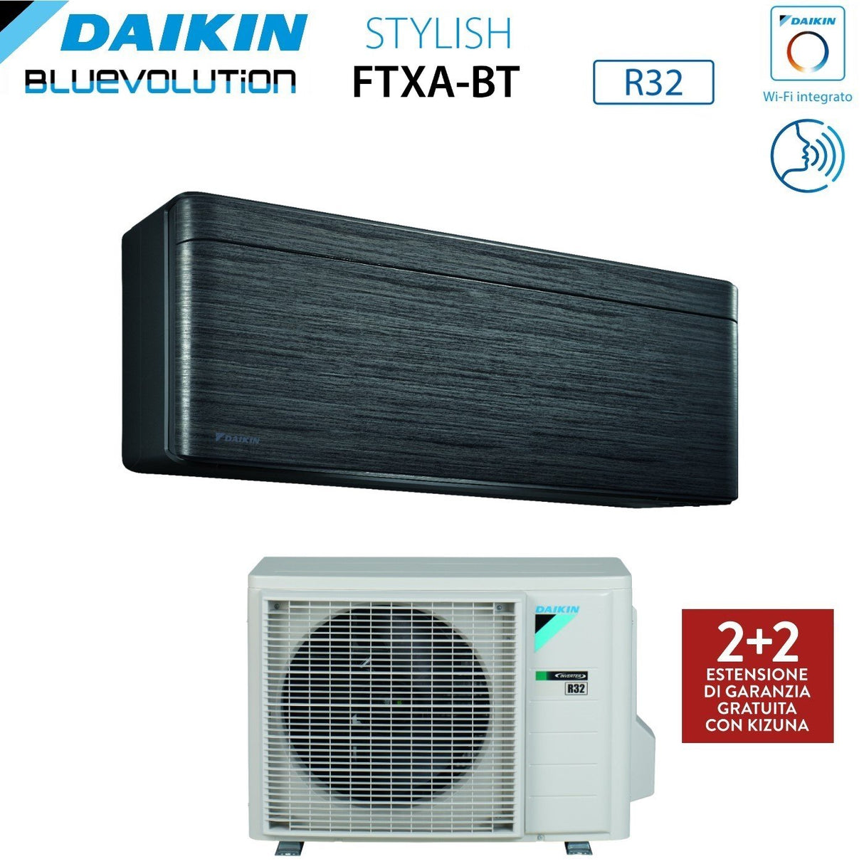 daikin climatizzatore condizionatore daikin bluevolution inverter serie stylish real blackwood 9000 btu ftxa25bt r 32 wi fi integrato classe a colore legno nero garanzia italiana ean 8059657000873