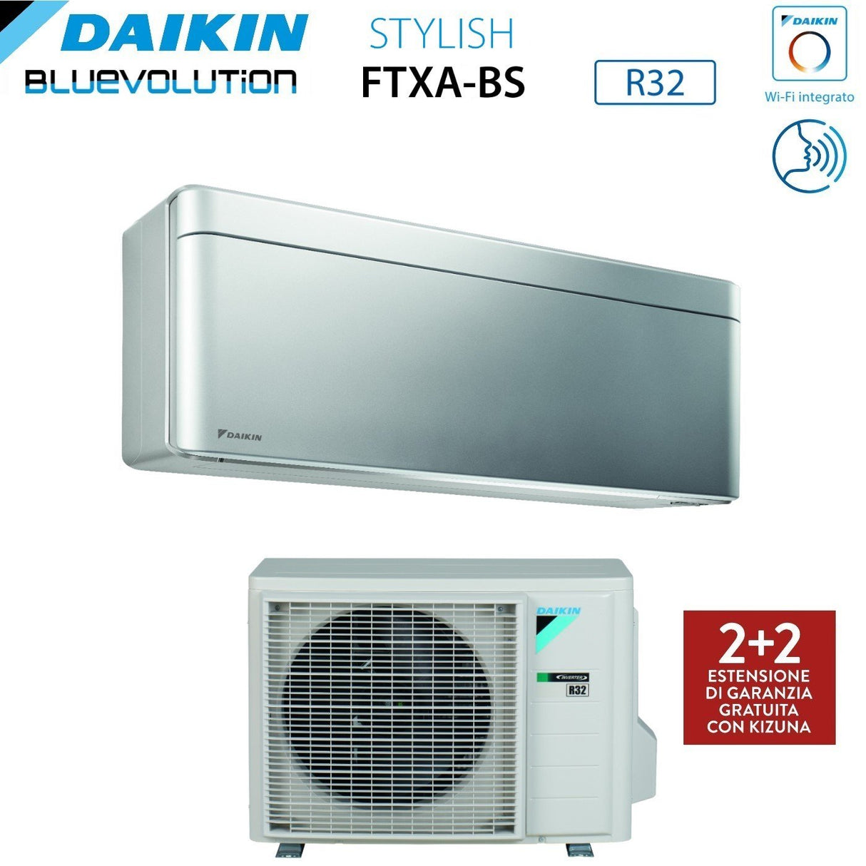 daikin climatizzatore condizionatore daikin bluevolution inverter serie stylish total silver 7000 btu ftxa20bs r 32 wi fi integrato classe a colore grigio garanzia italiana ean 8059657002815