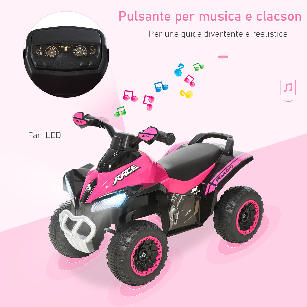 easycomfort area occasioni 2420 easycomfort mini quad per bambini 18 36 mesi a spinta manuale con musiche integrate in pp e metallo 67 5x38x44 cm rosa