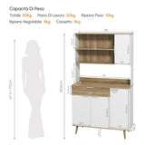 easycomfort easycomfort credenza cucina alta moderna con armadietti e cassetto mobile dispensa con ripiani regolabili 98x39x180cm bianco e legno