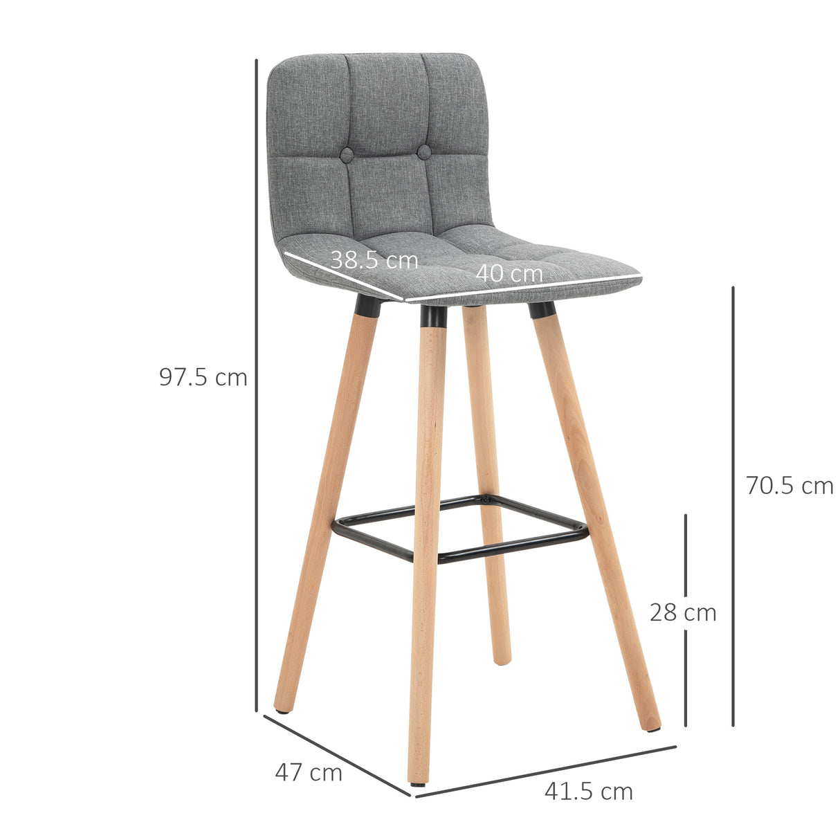 easycomfort easycomfort set 2 sgabelli da bar con schienale e poggiapiedi seduta imbottita in tessuto e gambe in legno grigio