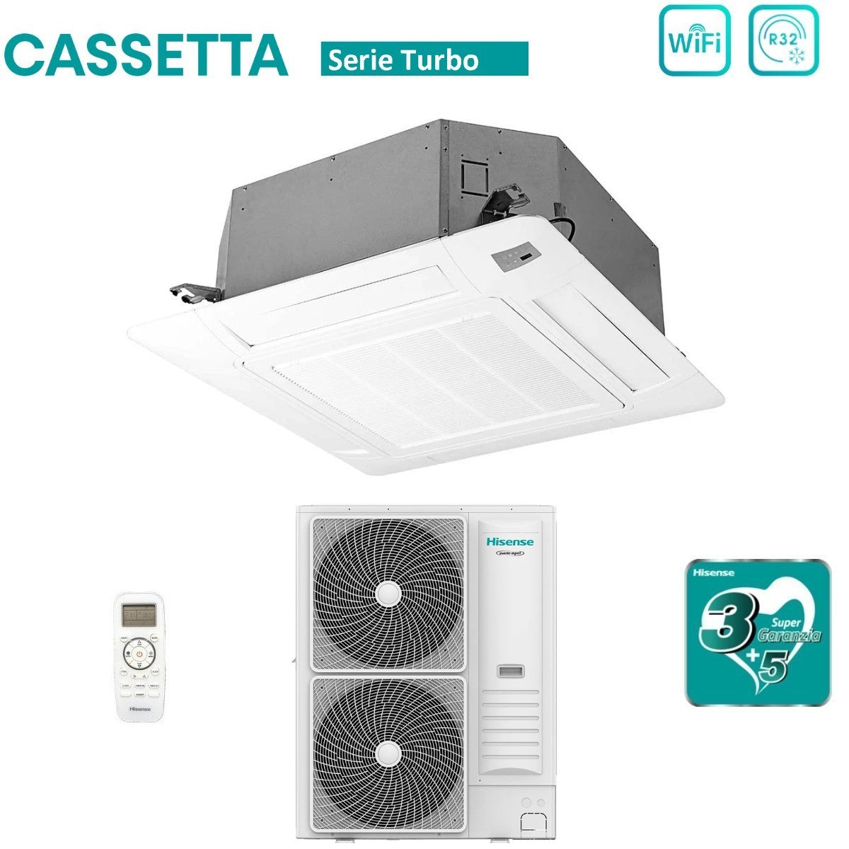 hisense climatizzatore condizionatore hisense inverter a cassetta serie turbo 48000 btu auc140ur4rkc8 auw140u6rn8 r 32 wi fi optional con telecomando e pannello incluso