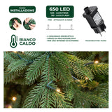 le stelle albero di natale artificiale verde h 240cm x l 160cm super folto con 650 luci led 20 luci flash incorporate e base a croce in metallo