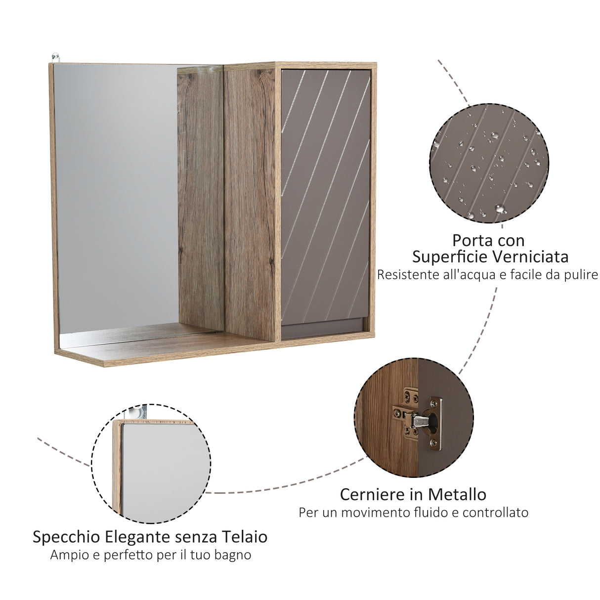 easycomfort easycomfort armadietto pensile per bagno con anta a specchio grigio e rovere ean 8054111842907