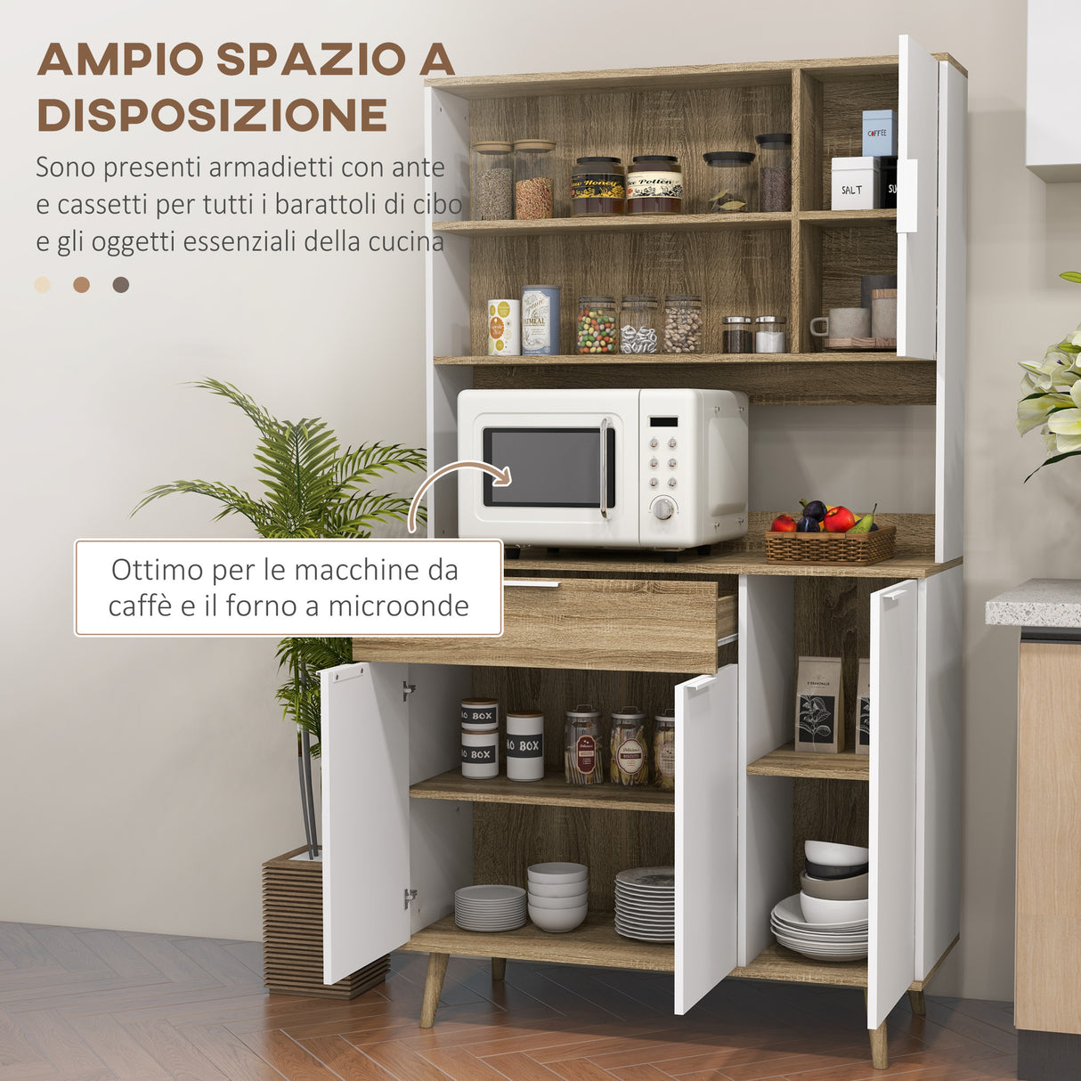 easycomfort easycomfort credenza cucina alta moderna con armadietti e cassetto mobile dispensa con ripiani regolabili 98x39x180cm bianco e legno