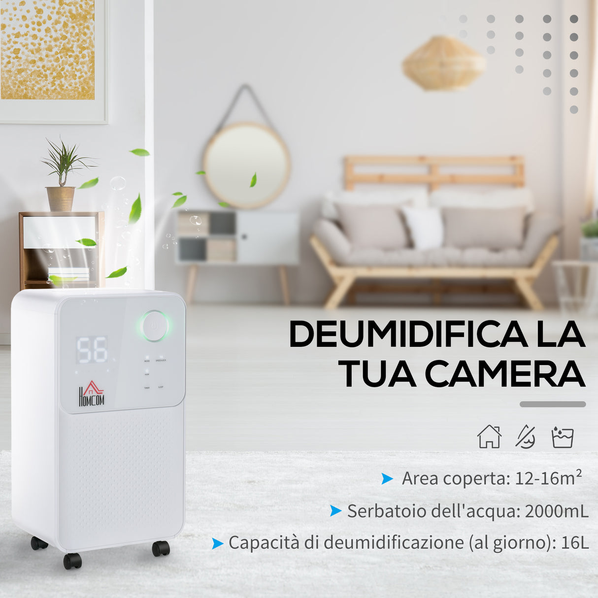 easycomfort easycomfort deumidificatore portatile da 16l 4 modalita e 2 velocita timer 24h 28x20x50.5cm bianco