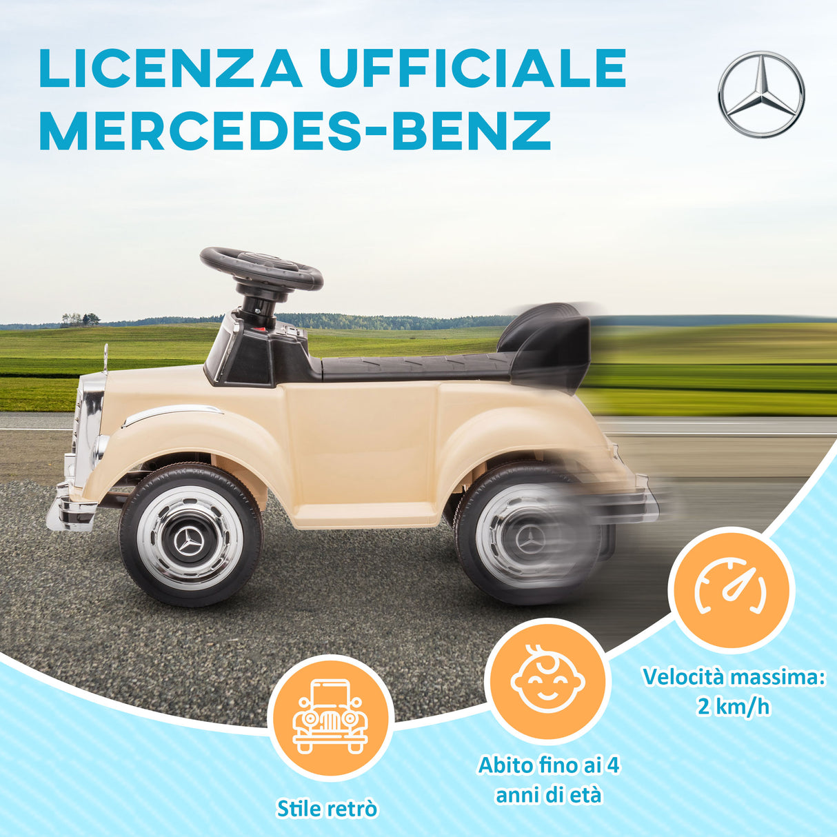 easycomfort easycomfort macchina elettrica per bambini 18 48 mesi con un clacson funzionante e usb auto licenza mercedes benz con musica beige