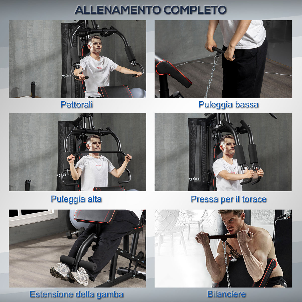 easycomfort easycomfort stazione fitness con pesi da 45kg in acciaio per allenamento a casa 170x104x205cm nero