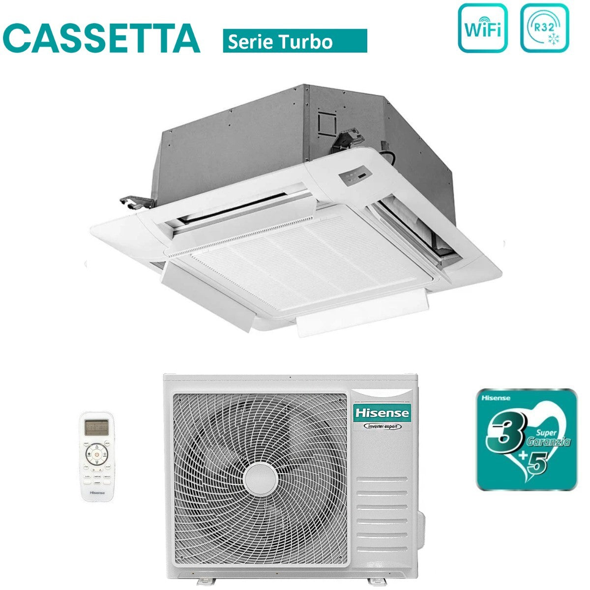hisense climatizzatore condizionatore hisense inverter a cassetta serie turbo 24000 btu act71ur4rjc8 auw71u4rk8 r 32 wi fi optional classe aa con telecomando e pannello incluso