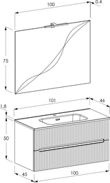 legnox consolle bagno legnox rigo 100 cm bianco neve con 2 cassetti lavabo specchio e lampada