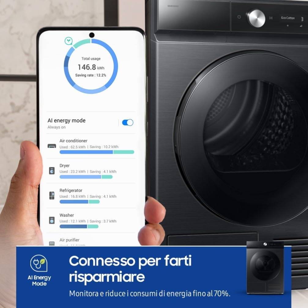 samsung asciugatrice samsung dv90db7845gbu3 wifi 9 kg classe a pompa di calore a85xl60xp60 nero