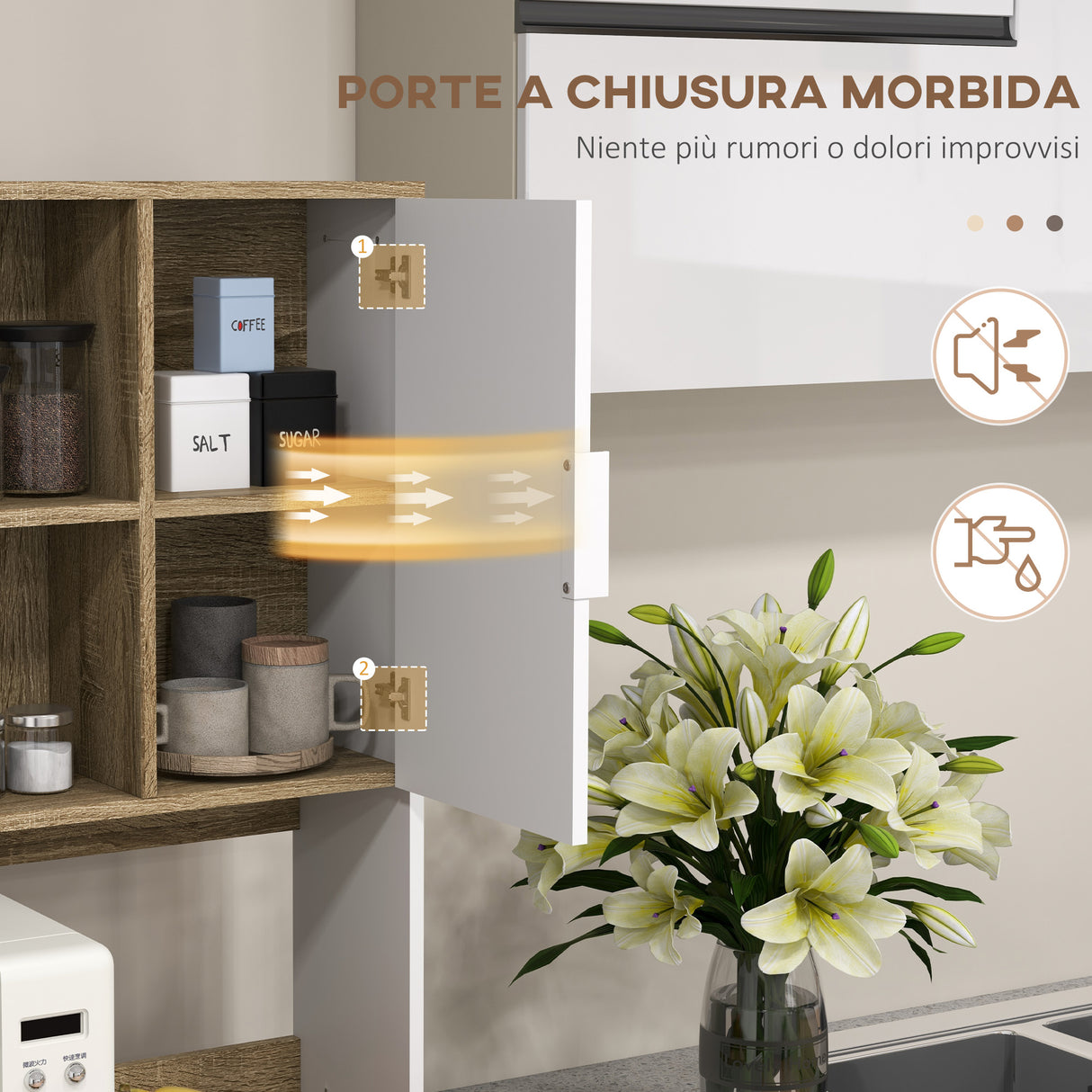 easycomfort easycomfort credenza cucina alta moderna con armadietti e cassetto mobile dispensa con ripiani regolabili 98x39x180cm bianco e legno