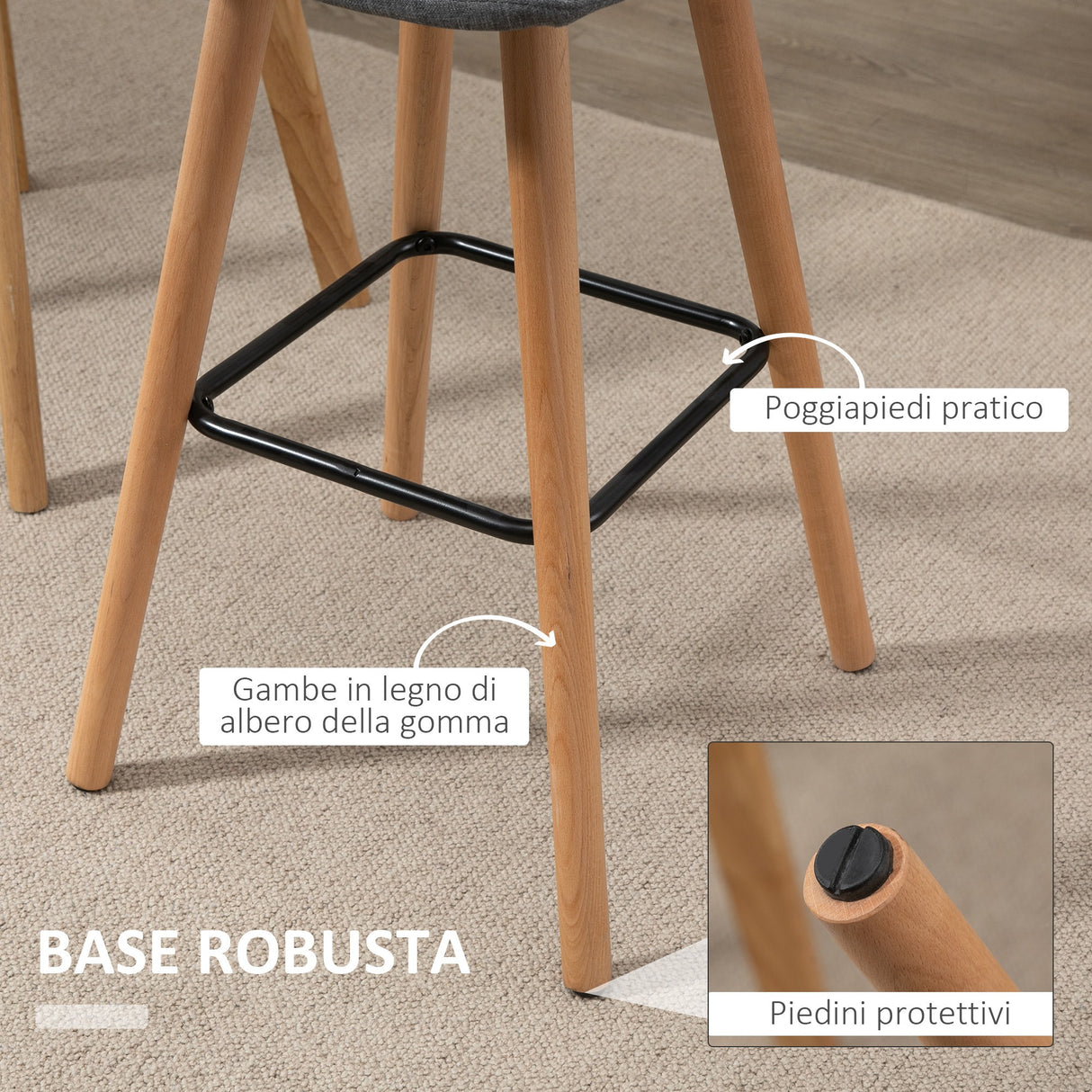 easycomfort easycomfort set 2 sgabelli da bar con schienale e poggiapiedi seduta imbottita in tessuto e gambe in legno grigio