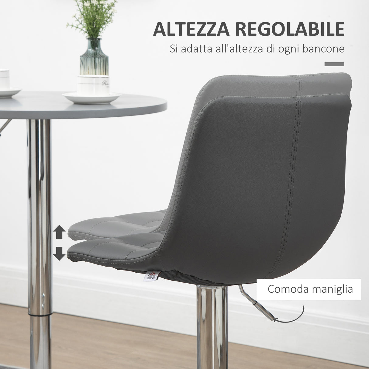 easycomfort easycomfort set 2 sgabelli da bar girevoli in similpelle con schienale e poggiapiedi 42x45x89 110cm grigio