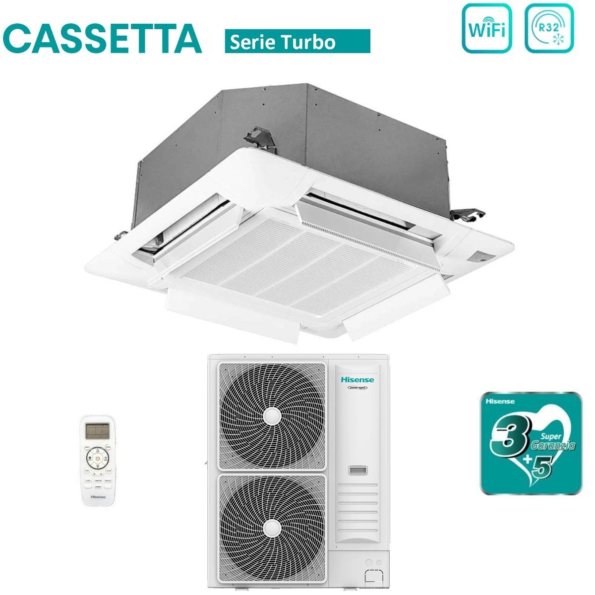 hisense climatizzatore condizionatore hisense inverter a cassetta serie turbo 48000 btu auc140ur4rkc8 auw140u6rn8 r 32 wi fi optional con telecomando e pannello incluso