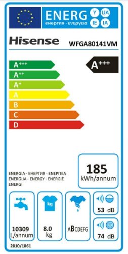 hisense lavatrice a carico frontale hisense 8 kg wfga80141vm 1400 giri classe b ean 3838782432989