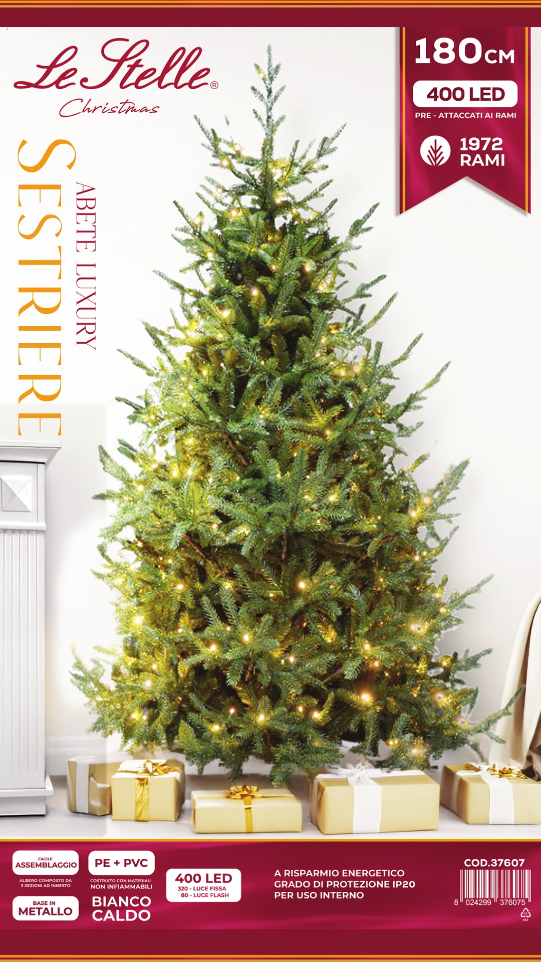 le stelle albero di natale artificiale verde h 180cm x l 145cm super folto con 400 luci led 20 luci flash incorporate e base a croce in metallo