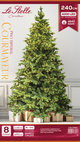 le stelle albero di natale artificiale verde h 240cm x l 150cm super folto con 4000 luci led incorporate e base a croce in metallo