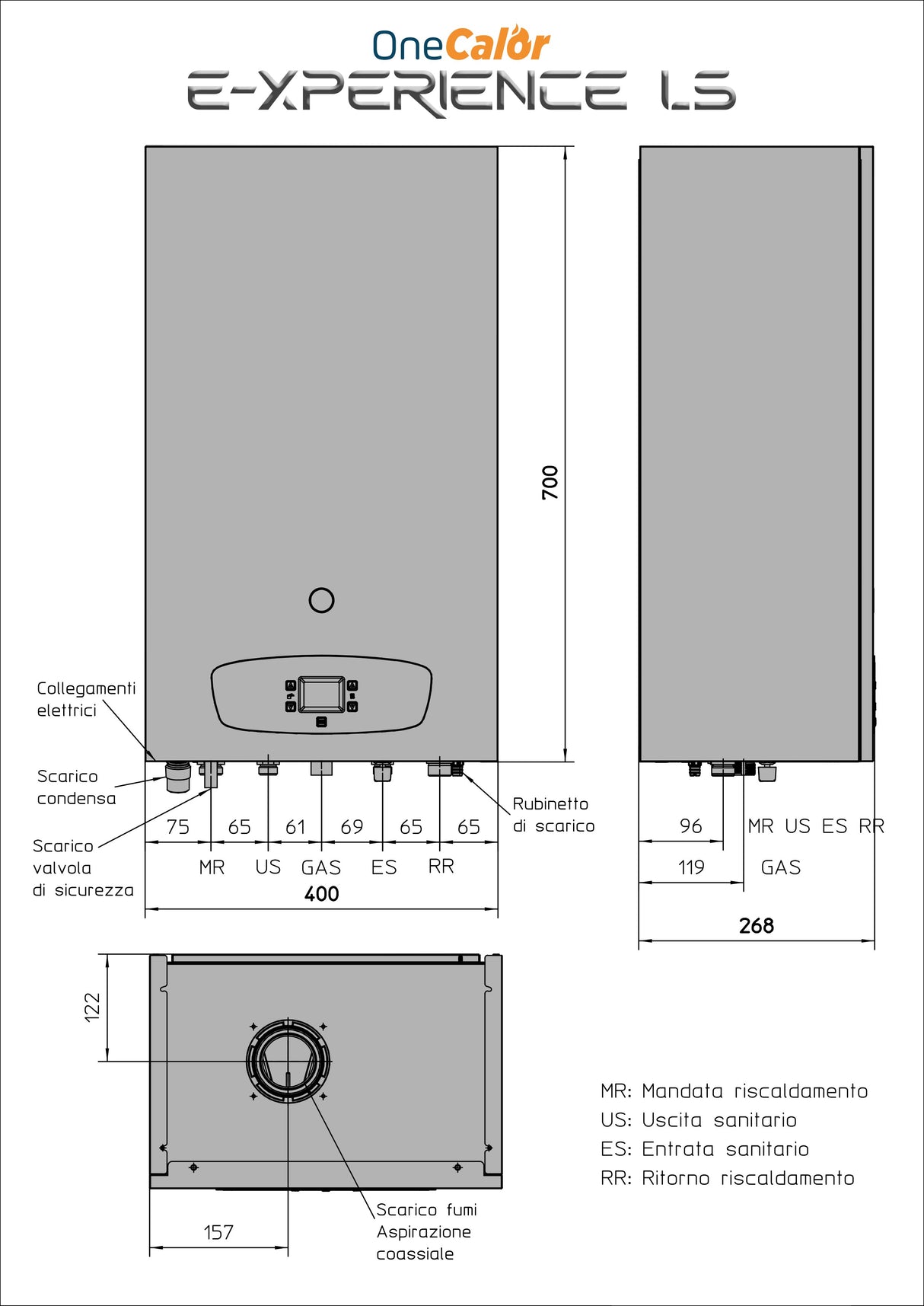 onecalor caldaia a condensazione onecalor e xperience ls 30 metanogpl low nox wi fi ready completa di kit scarico fumi