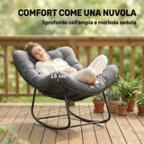 easycomfort easycomfort sedia a dondolo stile boho in rattan e metallo con cuscino morbido grigio scuro