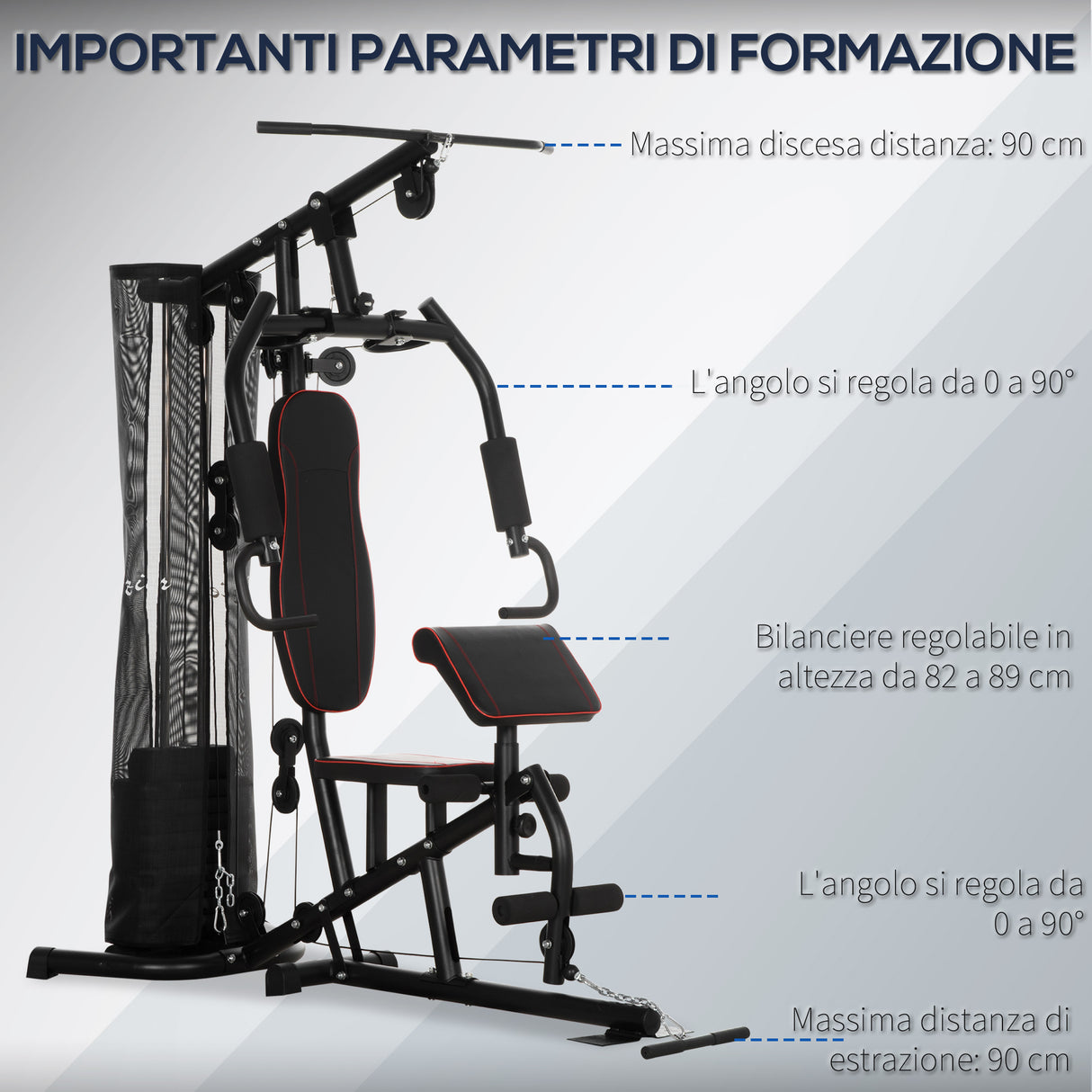 easycomfort easycomfort stazione fitness con pesi da 45kg in acciaio per allenamento a casa 170x104x205cm nero