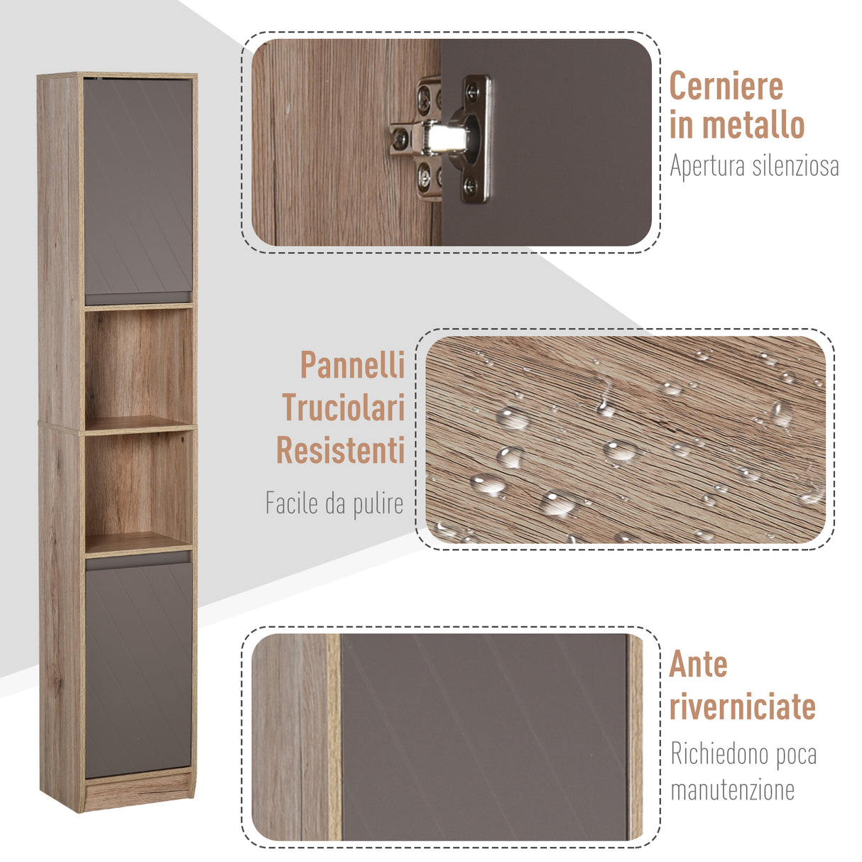 easycomfort easycomfort mobiletto salvaspazio per bagno in legno con 2 armadietti e 6 ripiani grigio e rovere 30 x 24 x 170cm ean 8054111847469