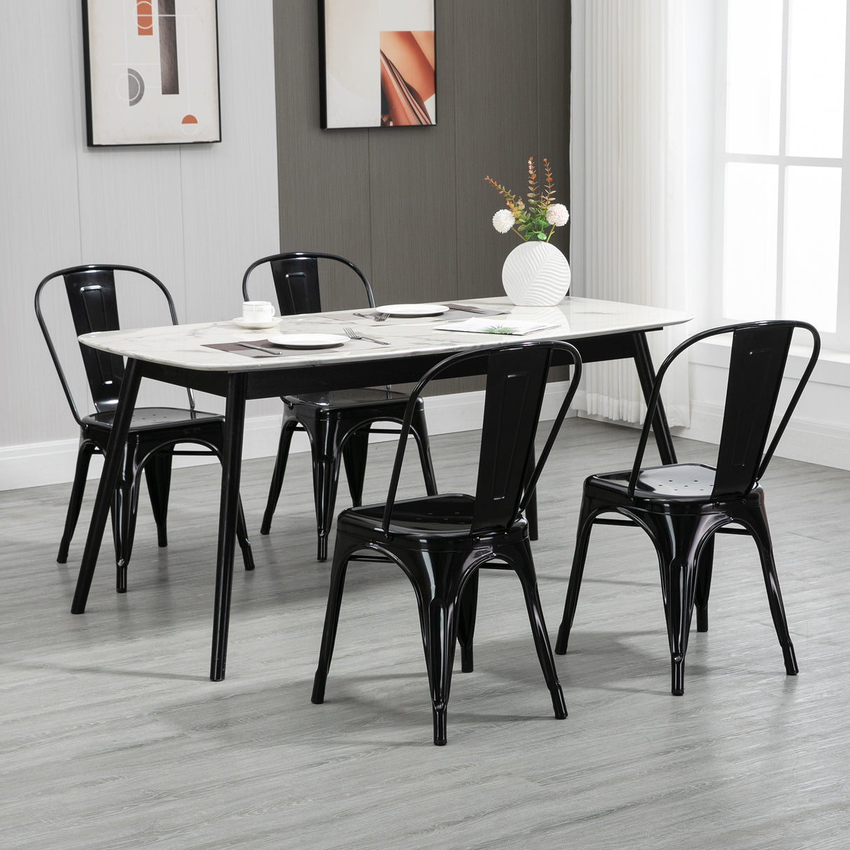 easycomfort easycomfort set da 4 sedie da cucina impilabili stile industriale in acciaio 45x53x85cm nero