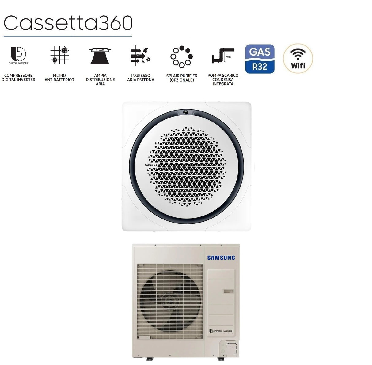 samsung climatizzatore condizionatore samsung inverter cassetta 360 36000 btu ac100rn4pkgeu monofase r 32 wi fi optional vari pannelli disponibili