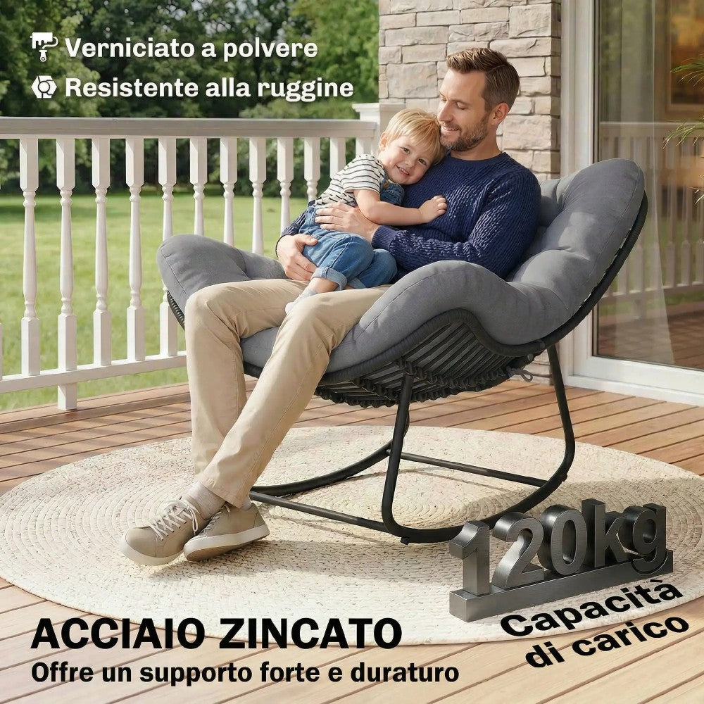 easycomfort easycomfort sedia a dondolo stile boho in rattan e metallo con cuscino morbido grigio scuro