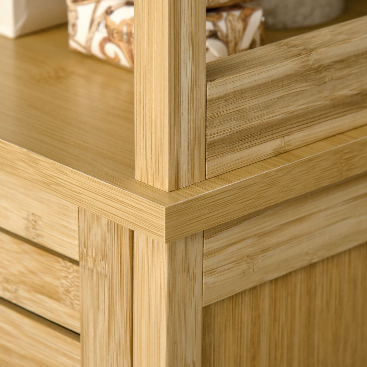 easycomfort easycomfort mobile bagno a 3 ripiani e 1 credenza design a doghe bambu 34x30x173cm
