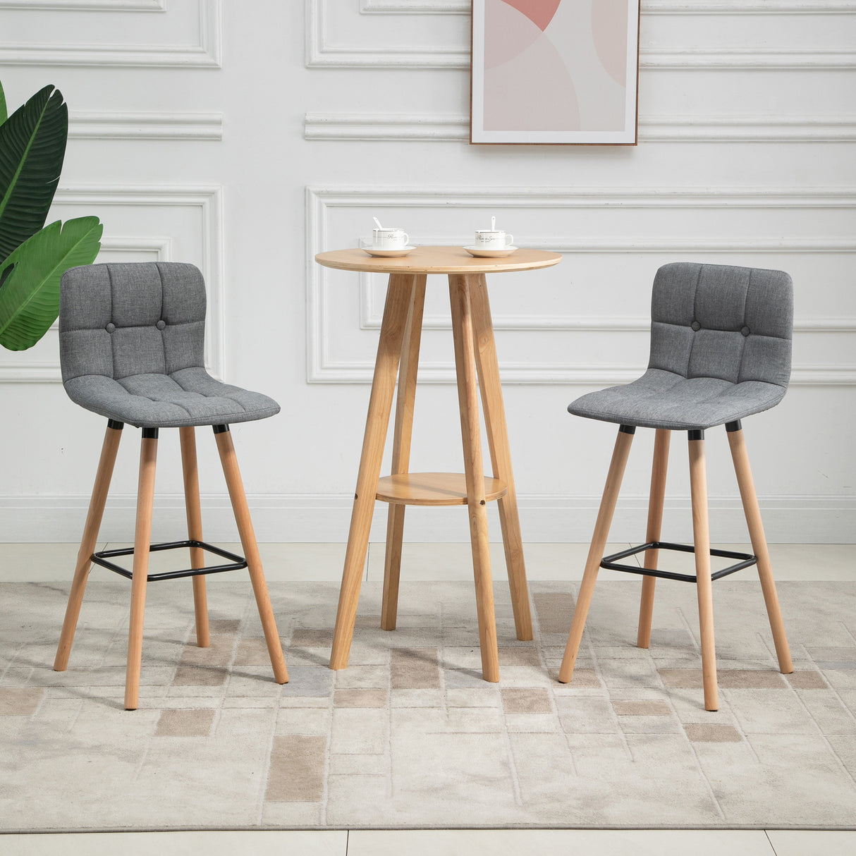 easycomfort easycomfort set 2 sgabelli da bar con schienale e poggiapiedi seduta imbottita in tessuto e gambe in legno grigio