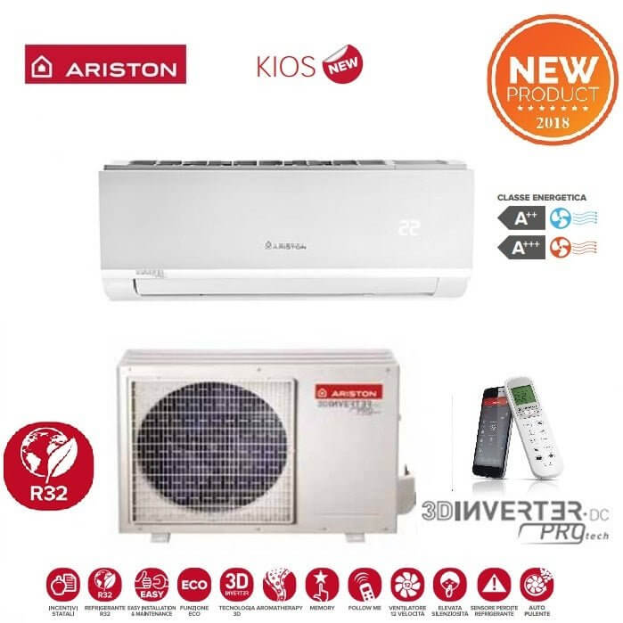 ariston climatizzatore condizionatore ariston inverter serie kios 12000 btu 35 mud6 r 32 wi fi optional ean 8059657009326