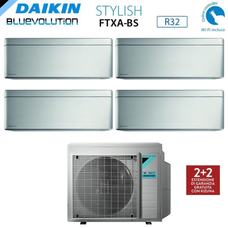 daikin climatizzatore condizionatore daikin bluevolution quadri split inverter serie stylish total silver ftxa bs 99912 con 4mxm80n r 32 wi fi integrato 90009000900012000 colore grigio garanzia italiana novita 2020