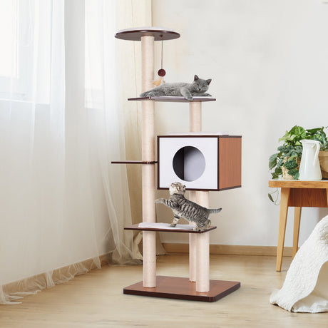 easycomfort easycomfort albero per gatti con cuccia e pali in corda e sisal marrone e beige 50 x 55 x 153cm ean 8055776910178