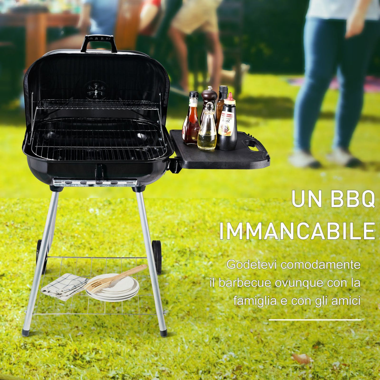 easycomfort easycomfort barbecue a carbonella con 2 griglie ripiano laterale e coperchio in metallo nero ean 8054144132969