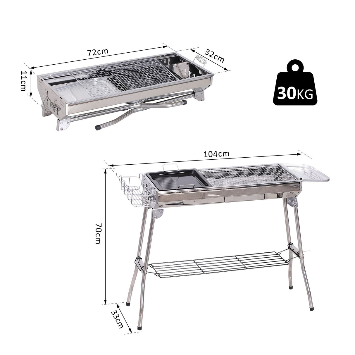 easycomfort easycomfort barbecue a carbonella pieghevole portatile in acciaio 104x33x70cm ean 8054111843942