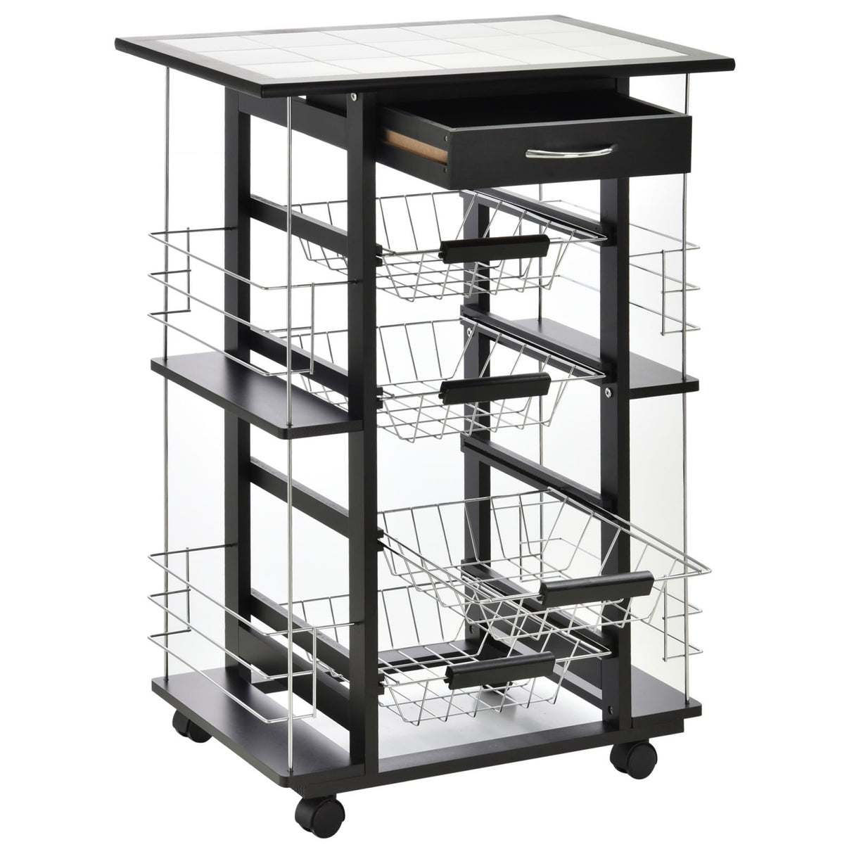 easycomfort easycomfort carrello da cucina con 4 cestini rimovibili e 4 scomparti laterali nero ean 8054111849180